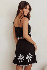 Carsyn Flower Embroidery Cropped Top Black